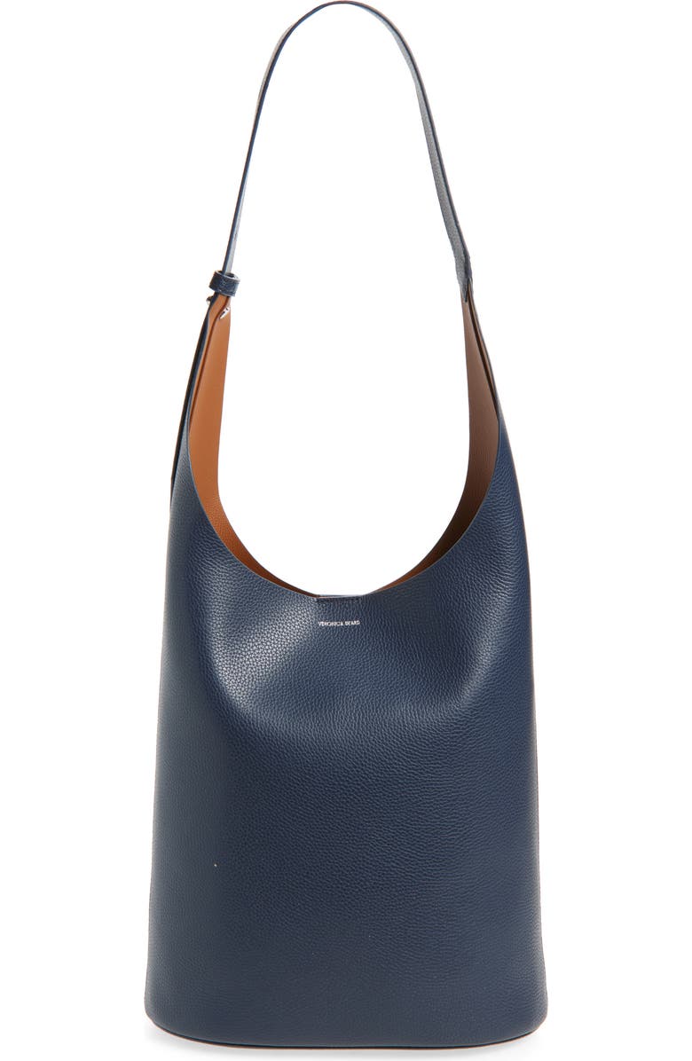 Veronica Beard Large Loop Leather Shoulder Bag, Main, color, Navy Hazelwood