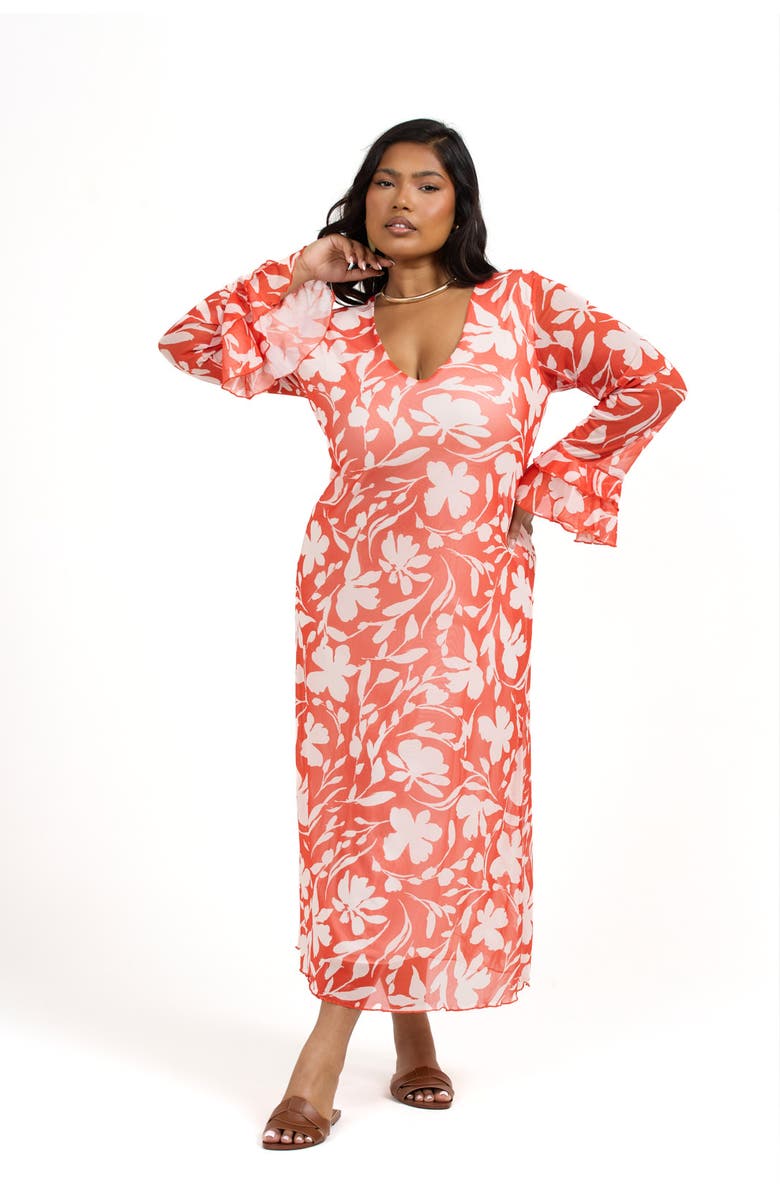 FASHION-SZN CURVE Floral Mesh Midi Dress, Main, color, 