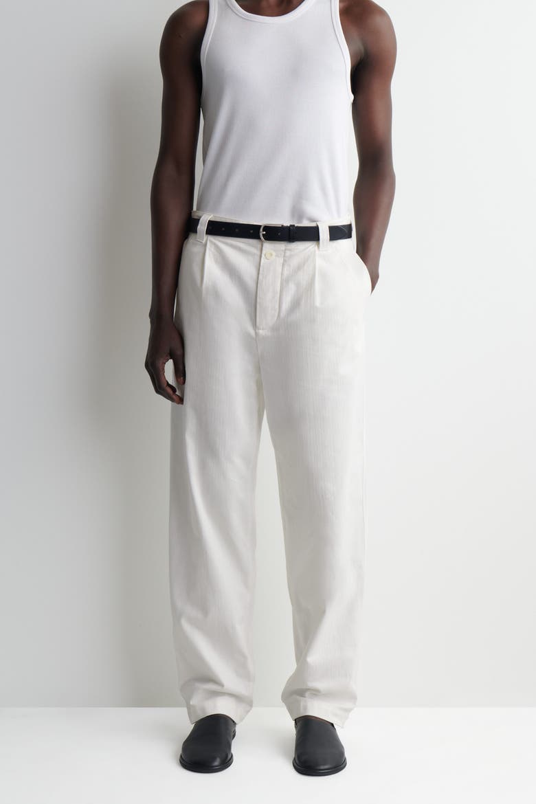 Denim-herringbone Relaxed-fit Tapered Pants, Alternate, color, WHITE