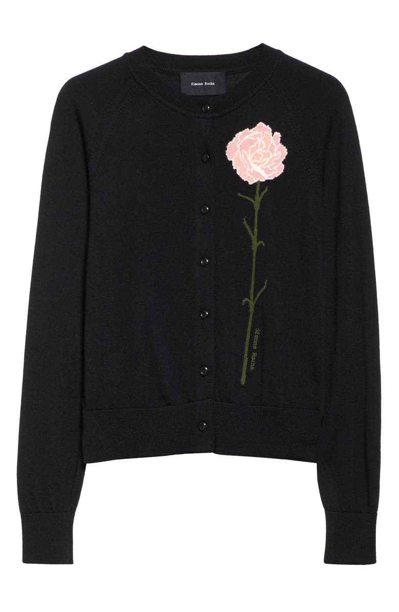 Simone Rocha Carnation Intarsia Merino Wool & Silk Cardigan, Alternate, color,