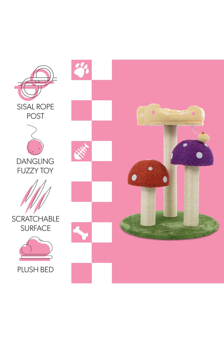 The Licker Store Pixie 22.5" 3-Tier Cottage Sisal Mushroom Cat Tree with Scratching Posts, Alternate, color, Multi