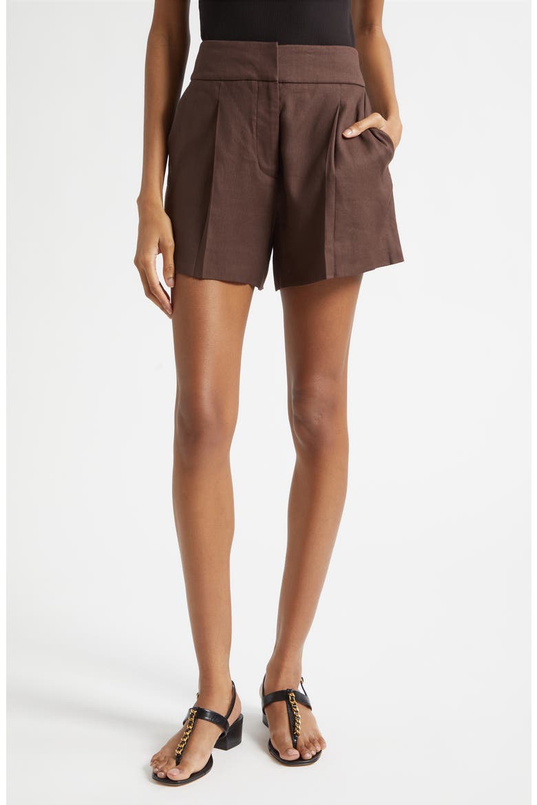 Haina Linen Blend Shorts, Main, color, DARK MOCHA