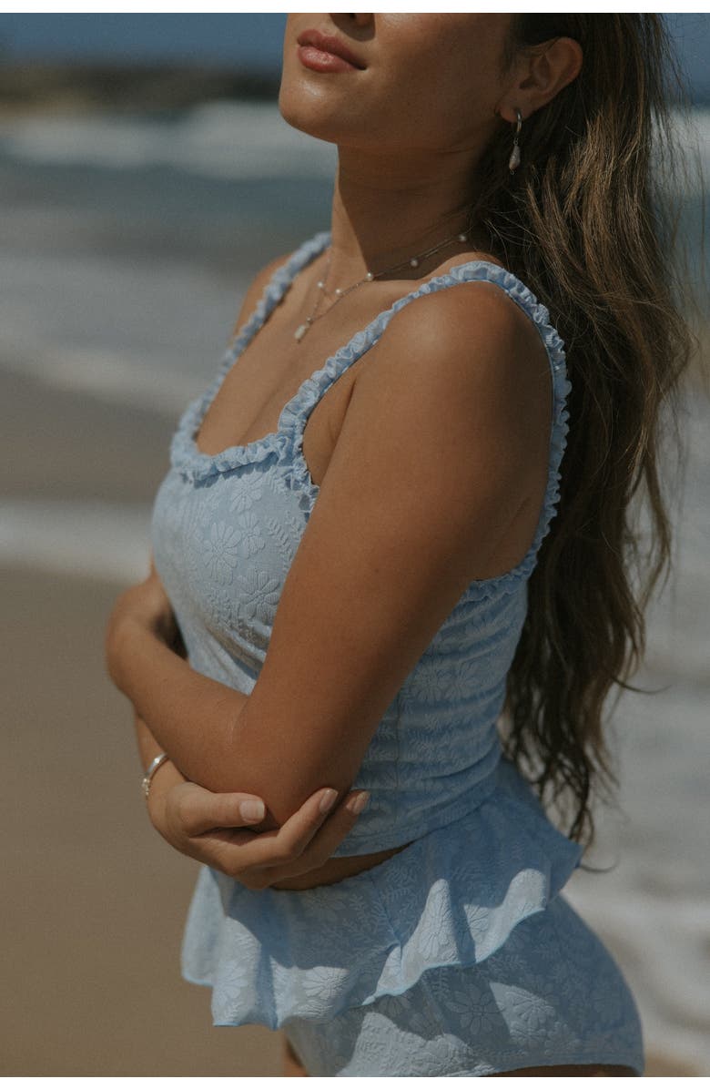 Geode Swimwear Azure Top Scoop Neck Tankini Top, Alternate, color, Light Blue Floral