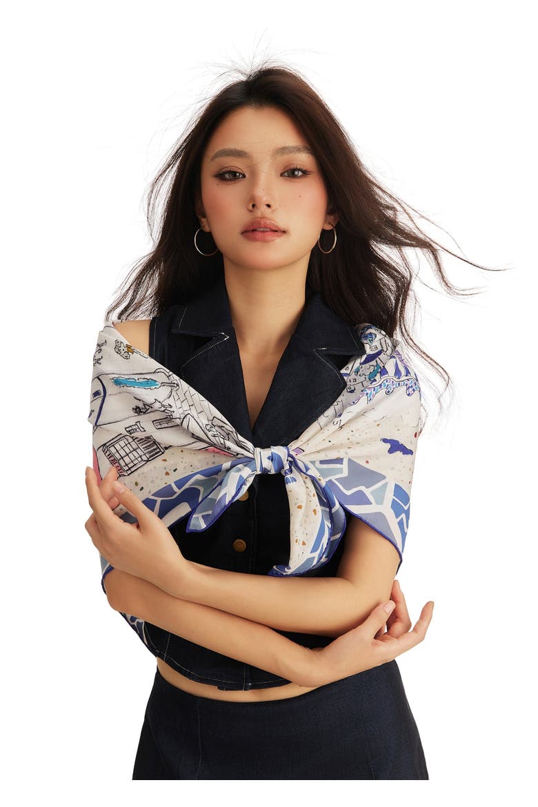 Barcelona Large Silk Square Scarf 35, Alternate, color, Mediterranean Blue
