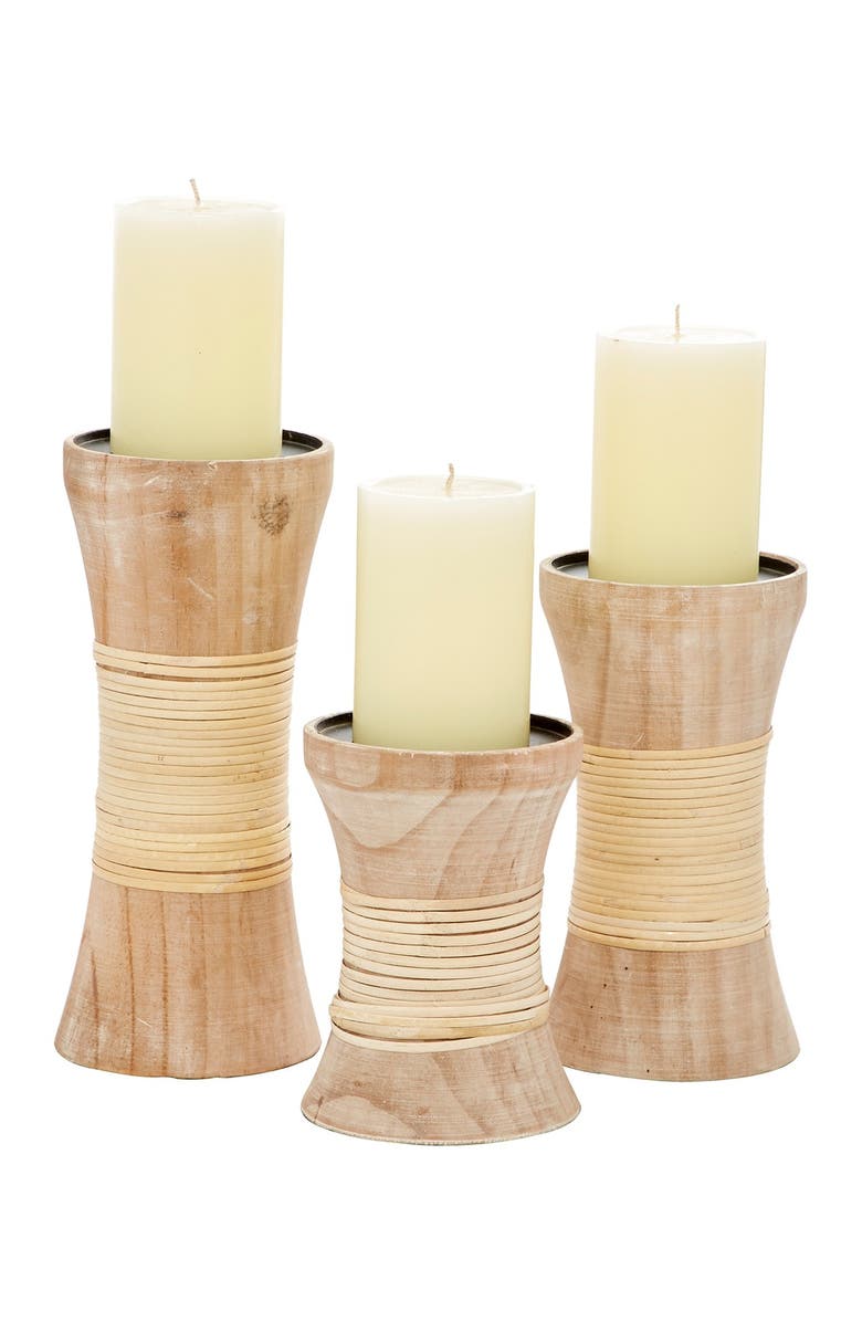 GINGER BIRCH STUDIO Brown Pine Coastal Candle Holder - Set of 3, Alternate, color, Brown