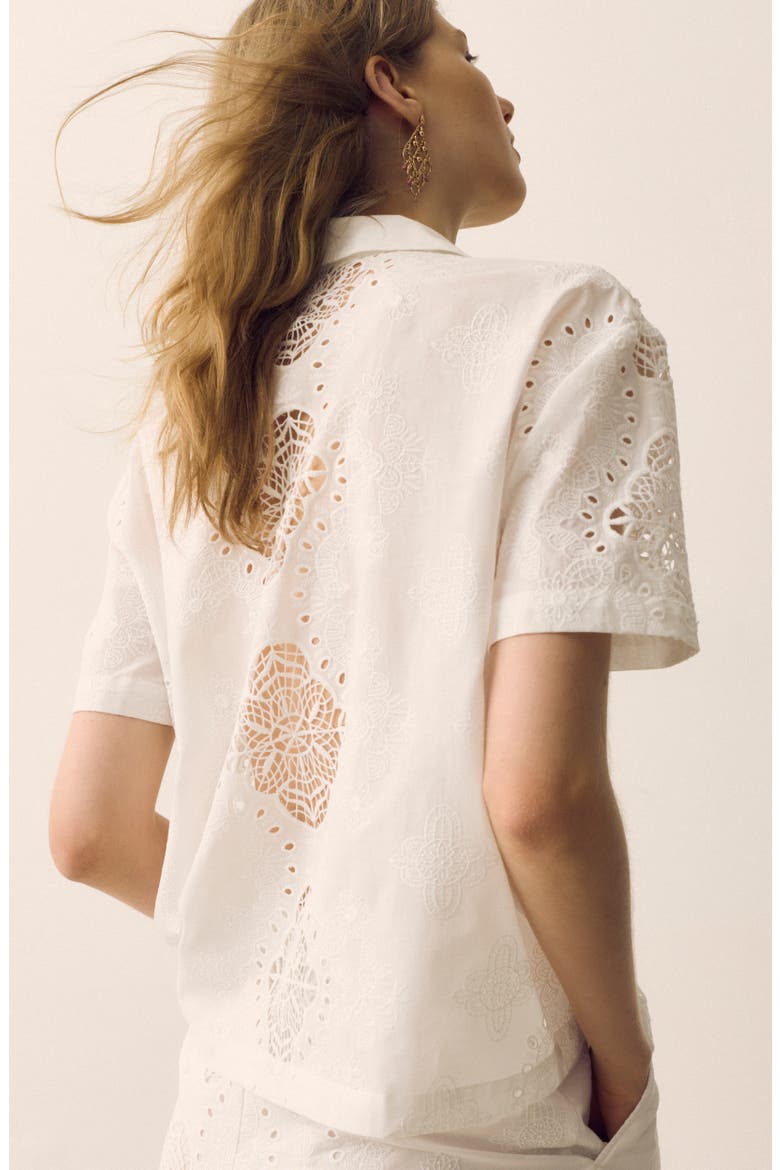 Floral Embroidered Cutwork Button-Up Top, Alternate, color, SOFT WHITE