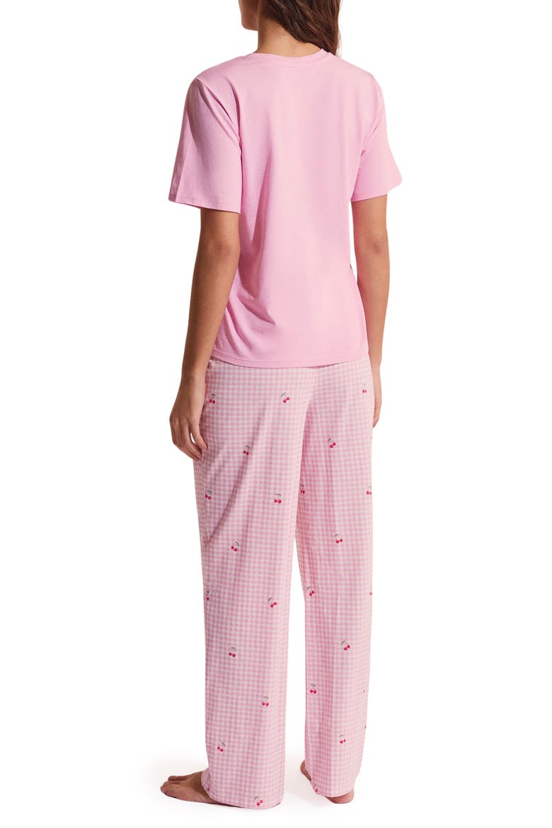 Bonnie Cherry Print Cotton Pajama Top & Pants Set, Alternate, color, CANDY-PINK