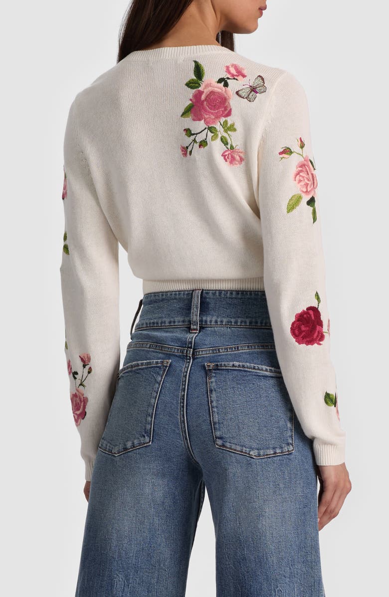 Alice + Olivia Dollie Embroidered Cotton & Linen Blend Cardigan, Alternate, color, Garden Gossip Off White