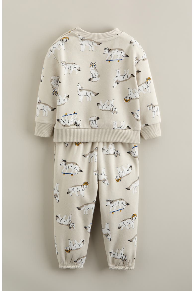 Print Fleece Sweatshirt & Sweatpants Set, Alternate, color, GREY MOONBEAM WOLF PALS