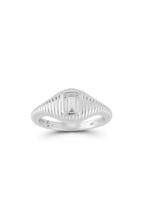 Emerald Cut Cubic Zirconia Ribbed Ring