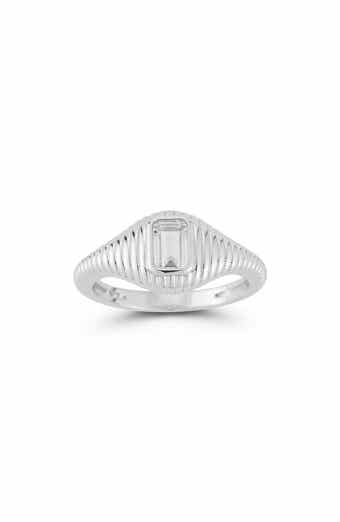 Emerald Cut Cubic Zirconia Ribbed Ring