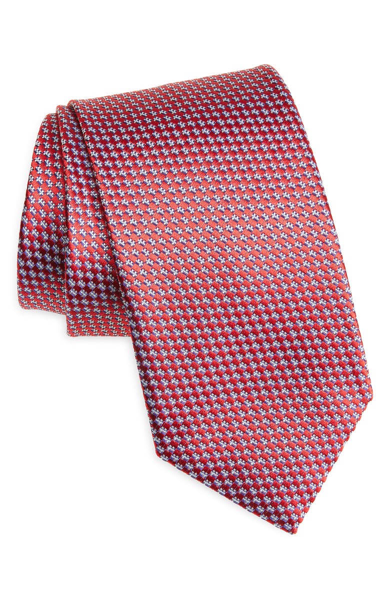 Brioni Geometric Jacquard Silk Tie, Main, color, Flame/ Lead