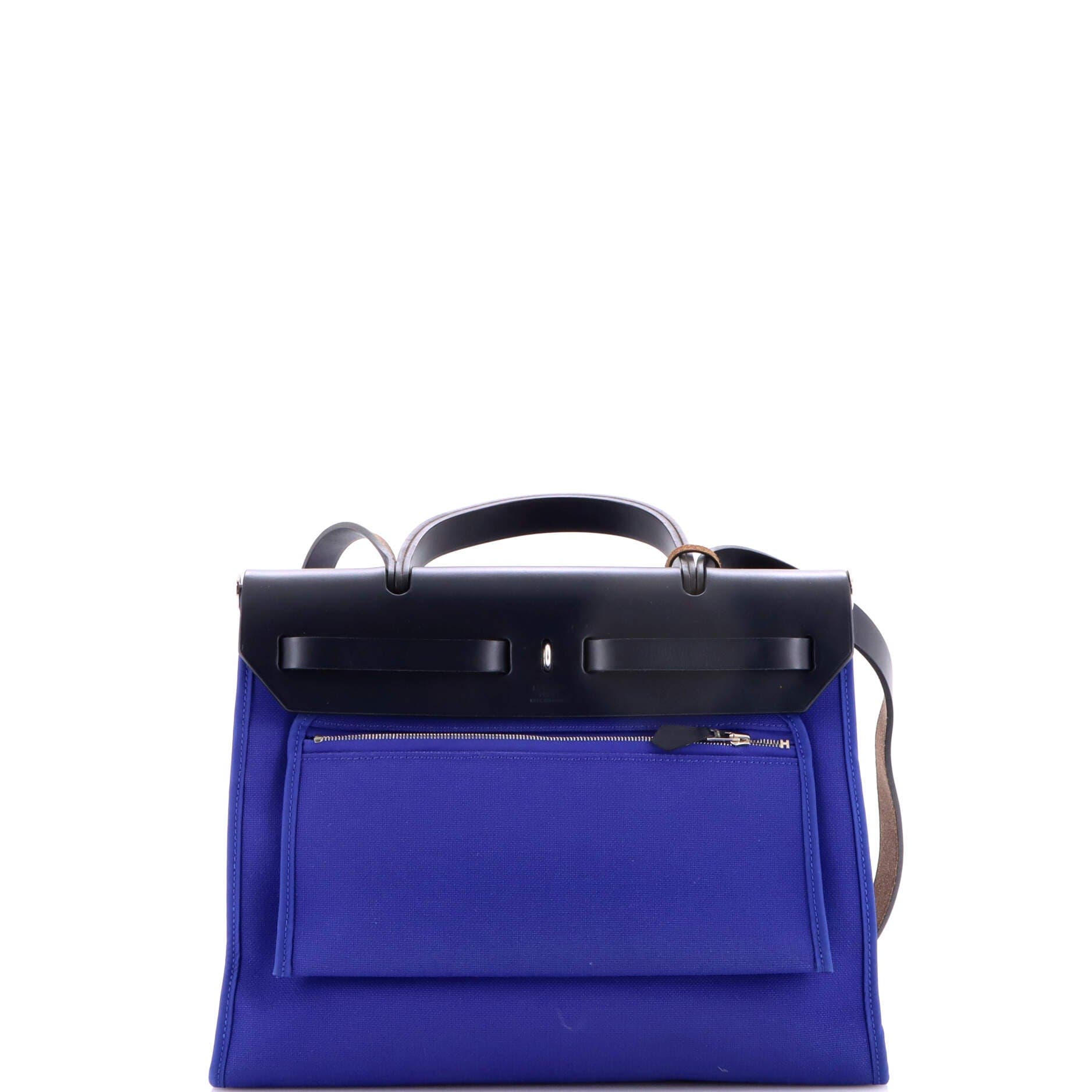 Pre-Owned Hermes Herbag Zip Leather and Toile 31, Alternate, color, Bleu Royal