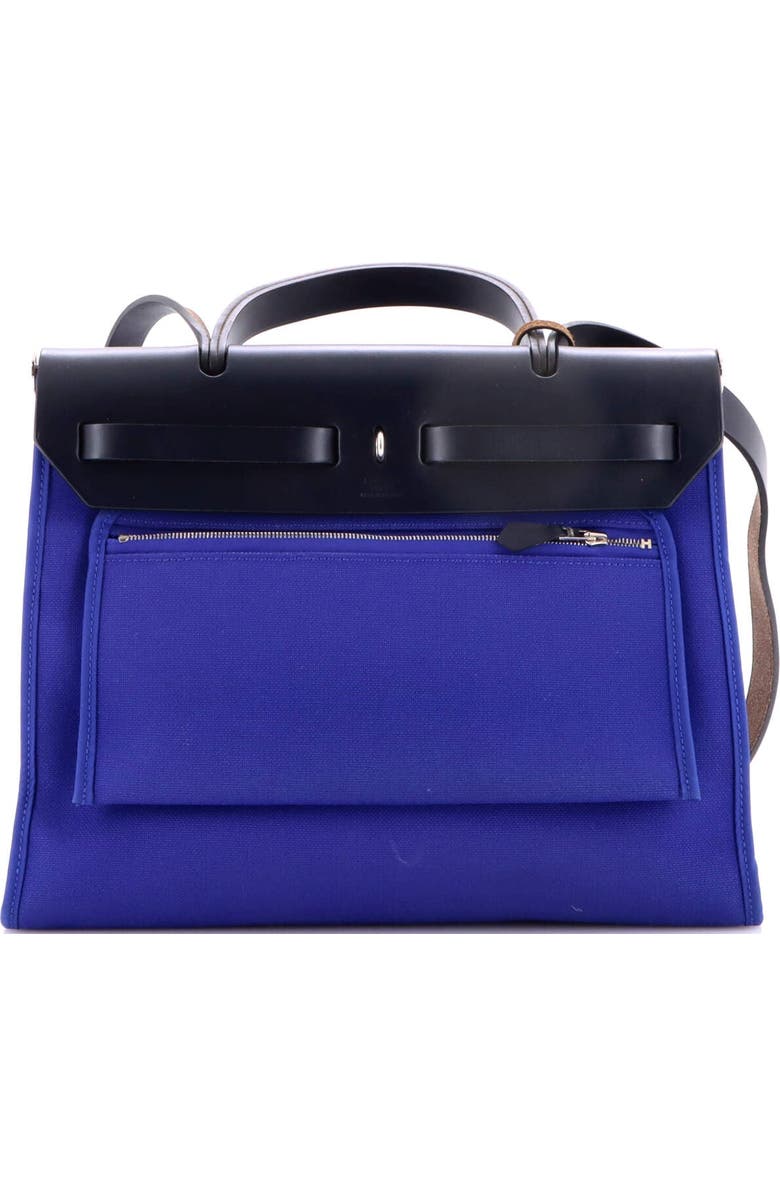 Pre-Owned Hermes Herbag Zip Leather and Toile 31, Alternate, color, Bleu Royal