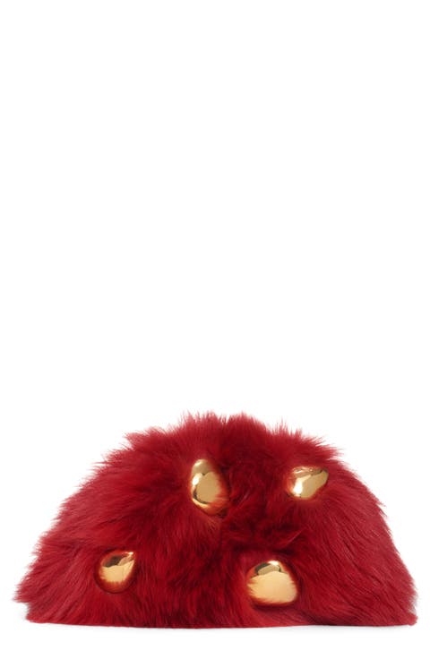 Mini The Pouch Stud Embellished Genuine Shearling Clutch