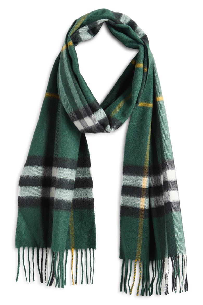 Giant Check Cashmere Scarf, Alternate, color, DARK FERN GREEN
