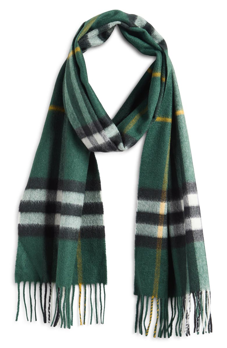 Burberry Giant Check Cashmere Scarf, Alternate, color, Dark Fern Green