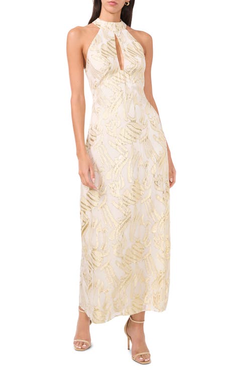 The Phoebe Abstract Metallic Print Maxi Dress
