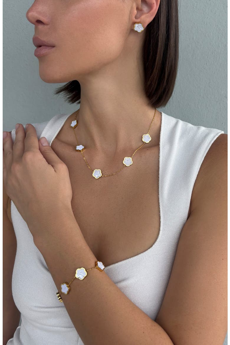 4-Piece Mother of Pearl Jewelry Set, Alternate, color, GOLD/ WHITE
