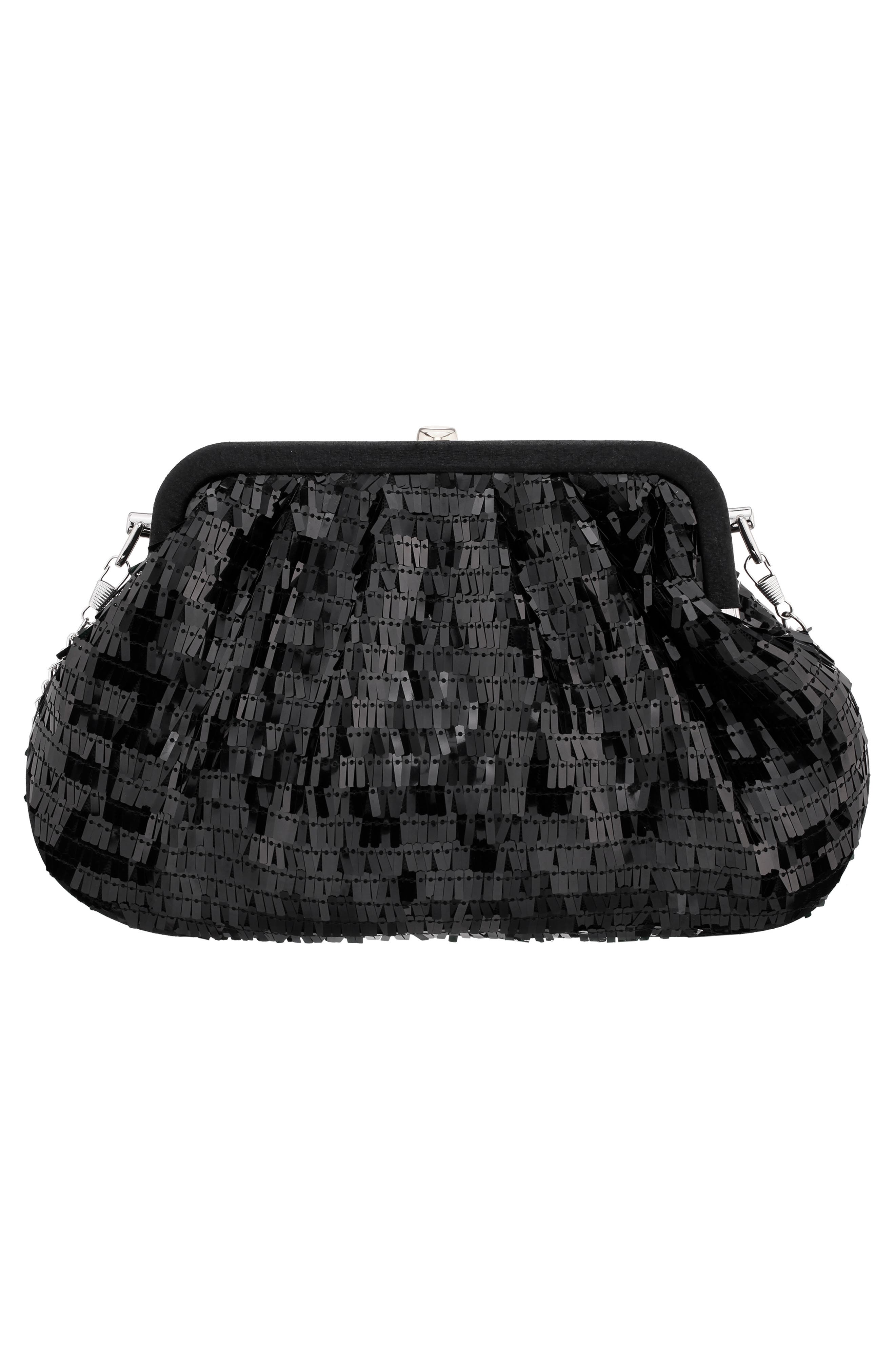 Nina June Sequin Frame Clutch, Alternate, color, Black