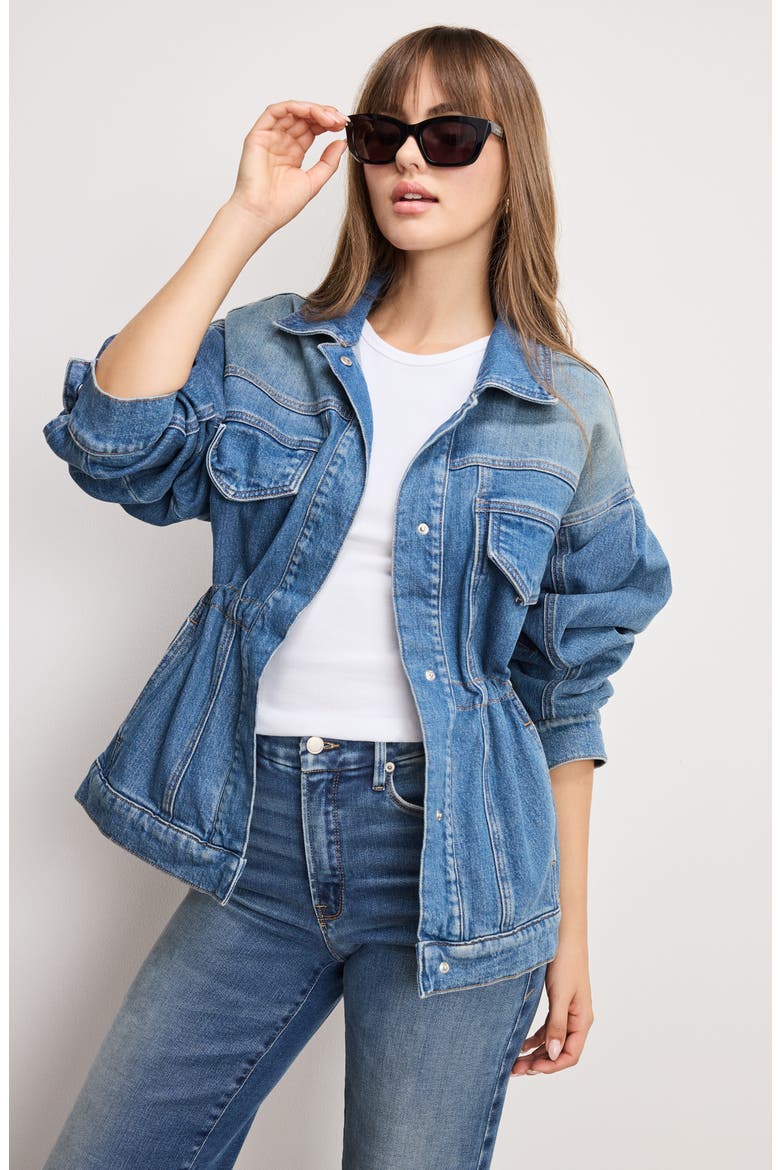Barrel Sleeve Denim Jacket, Alternate, color, INDIGO912