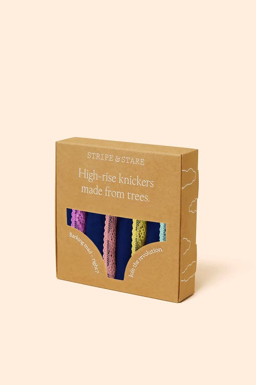Stripe & Stare High Rise Knicker Four Pack In Blue