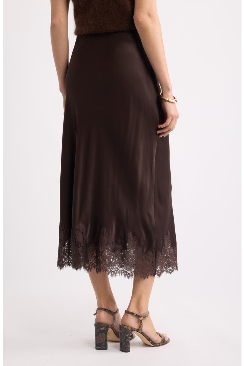 Lace Trim Satin Bias Midi Skirt, Alternate, color, BROWN MOLE