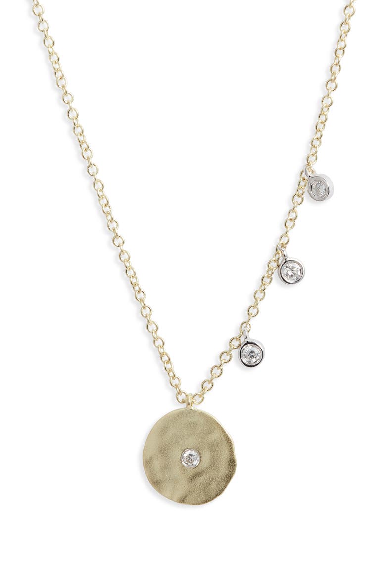 Hammered Disc Diamond Pendant Necklace, Main, color, YELLOW GOLD