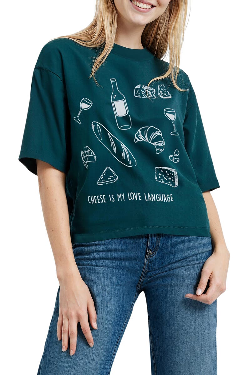 Wildfox Jamie I Love Cheese Graphic T-Shirt, Main, color, Dark Sea