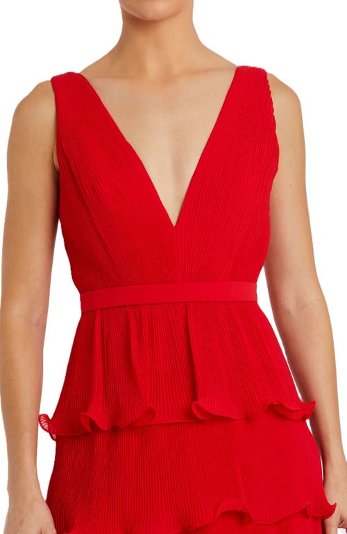 Mac Duggal Tiered Ruffle Empire Waist Chiffon Gown In Red
