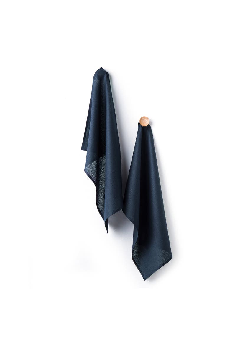 Linen Kitchen Towels Set of 2, 17 x 26" - Kitchen Linen, Main, color, Navy