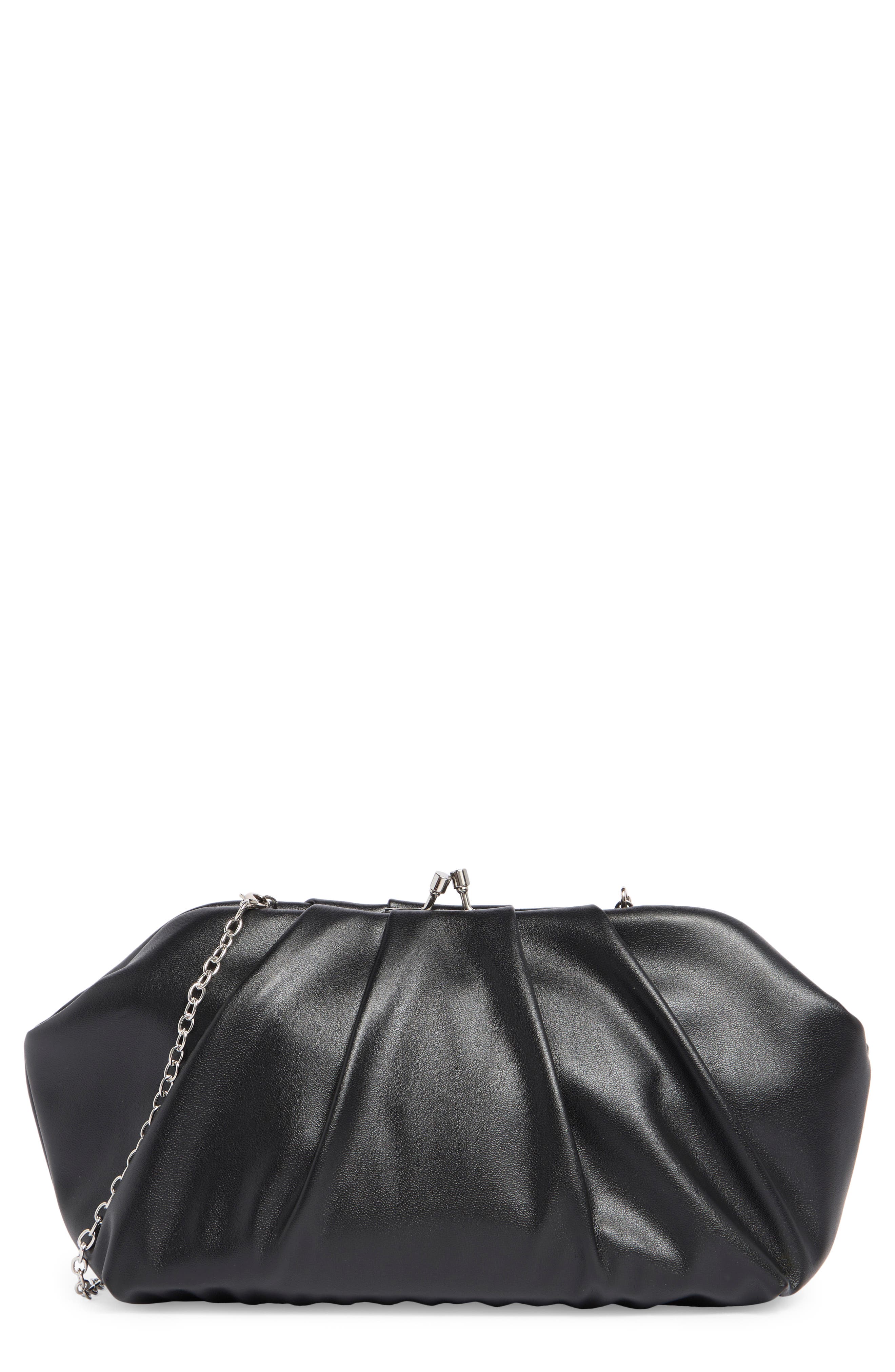 BCBG Pleated Frame Clutch, Main, color, Black
