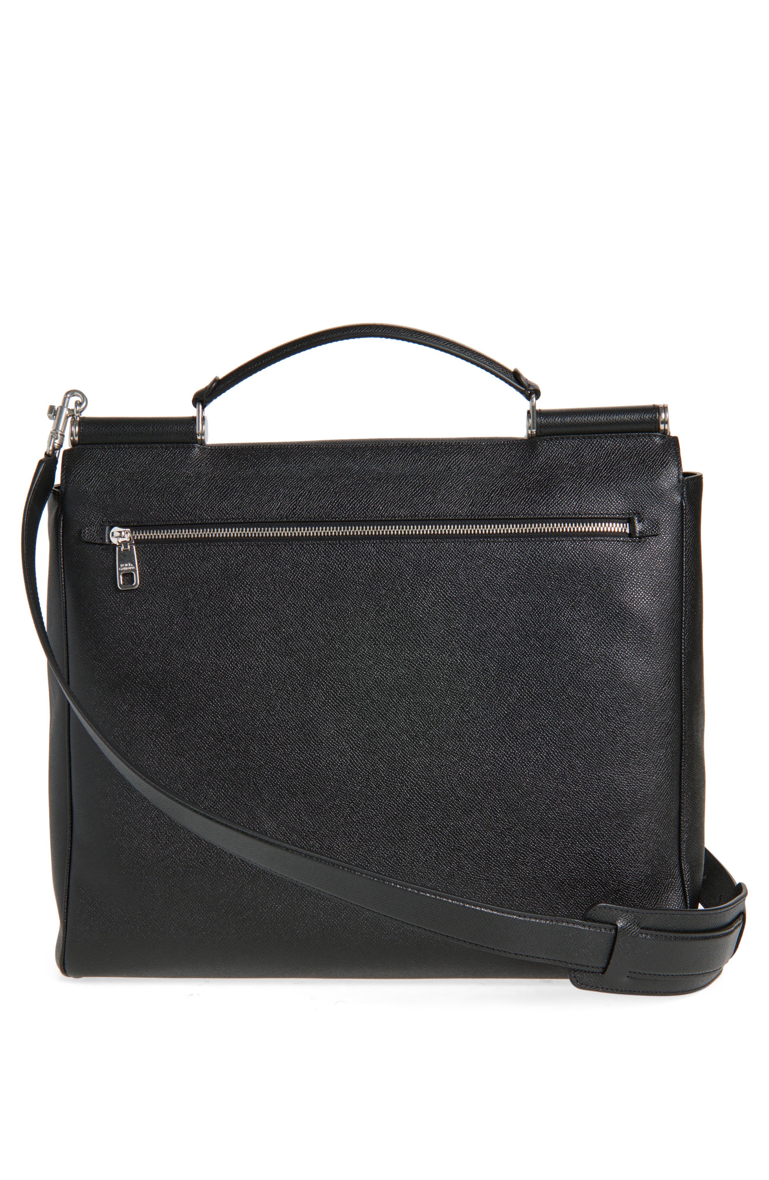 Dolce&Gabbana Sicily Alpina Leather Messenger Bag, Alternate, color, 80999 Nero