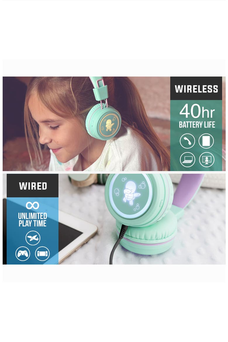 KidJamz KJ55BT (2 Pack) Bluetooth Wireless Headphones for Kids w/ LED Lights, Alternate, color, Mint