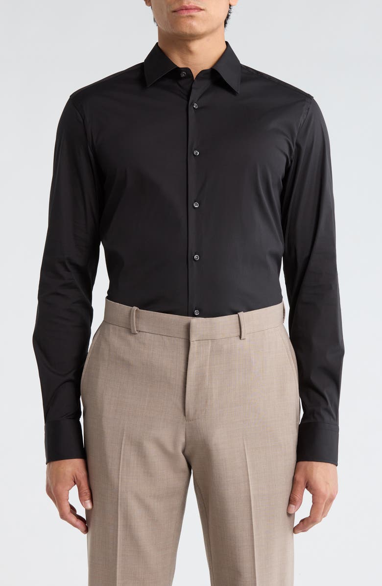 BOSS Hays Slim Fit Stripe Stretch Cotton Dress Shirt, Main, color, Black
