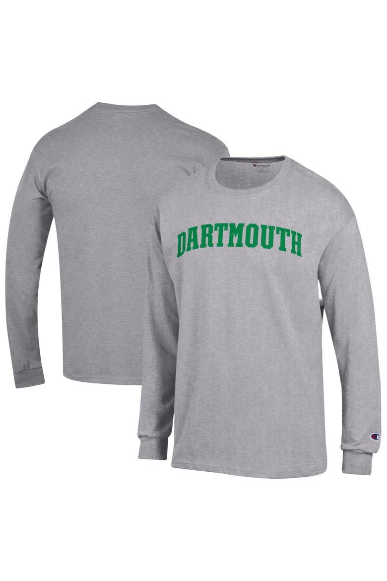 Men's Champion  Heather Gray Dartmouth Big Green Basic Arch Long Sleeve T-Shirt, Main, color, Heather Gray
