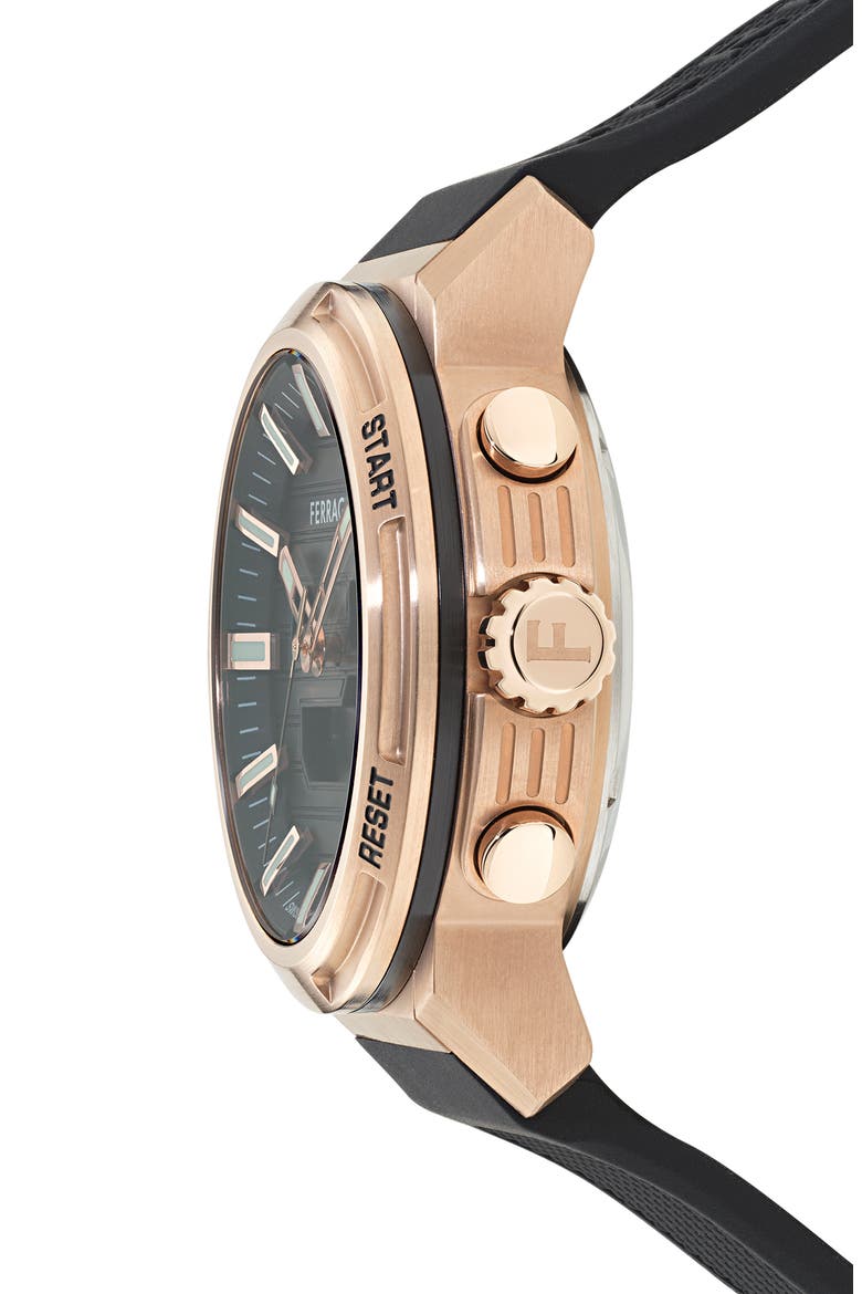 Sport Anadigit Silicon Strap Watch, 43mm, Alternate, color, BLACK/ ROSE GOLD