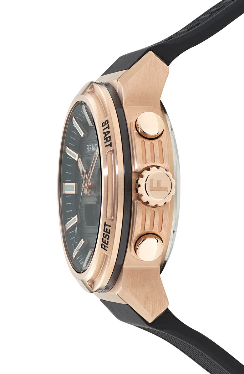 FERRAGAMO Sport Anadigit Silicon Strap Watch, 43mm, Alternate, color, Black/ Rose Gold