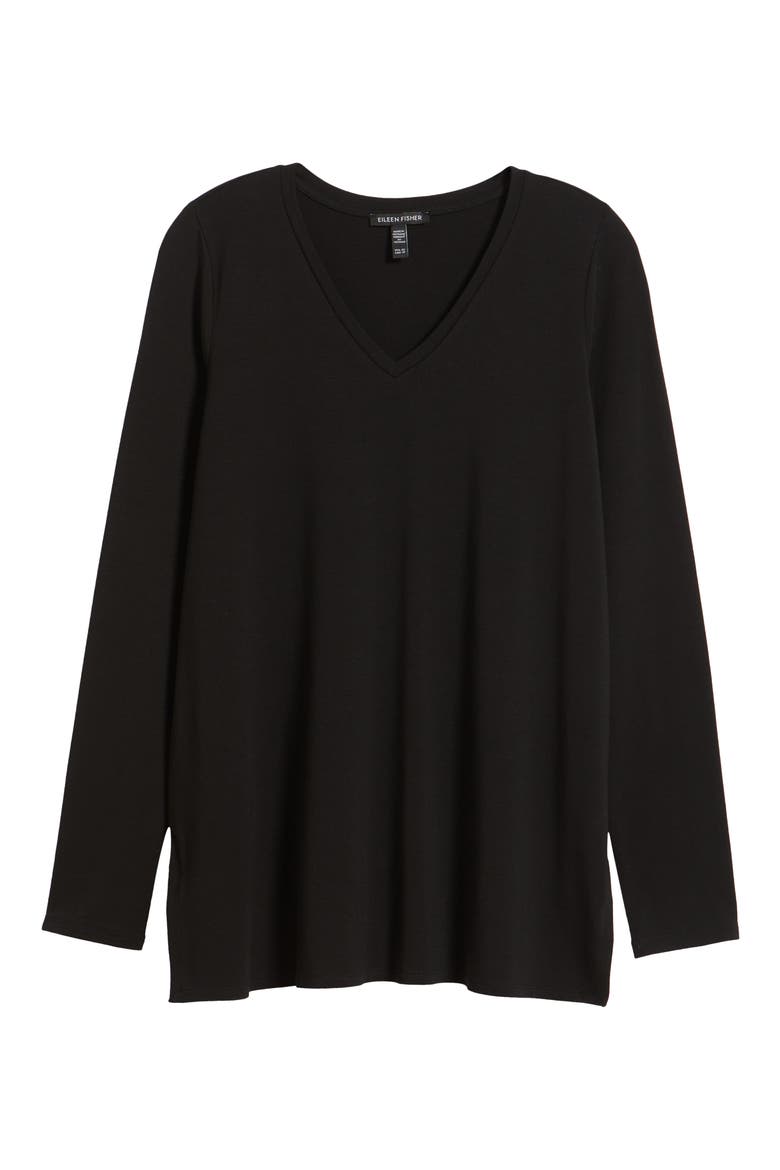 Long Sleeve V-Neck Tunic Top, Alternate, color, BLACK