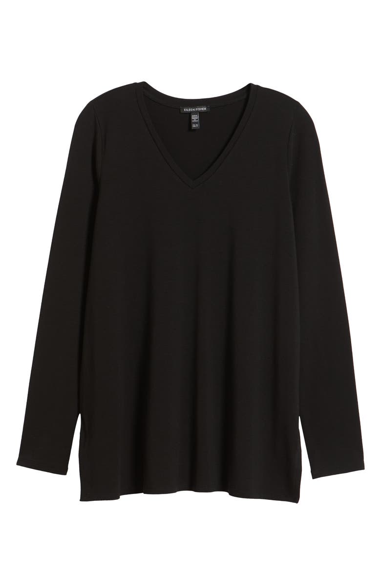 Eileen Fisher Long Sleeve V-Neck Tunic Top, Alternate, color, Black