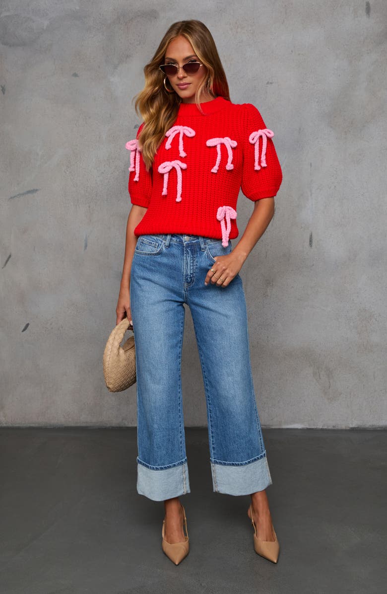 VICI Collection Tied Down Bow Detail Puff Sleeve Sweater, Alternate, color, 