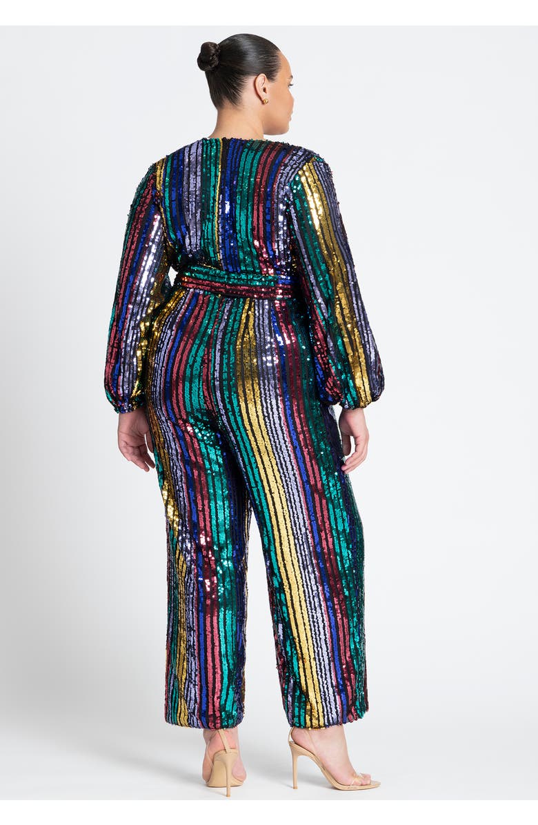 ELOQUII Multicolor Stripe Sequin Jumpsuit, Alternate, color, Multicolor