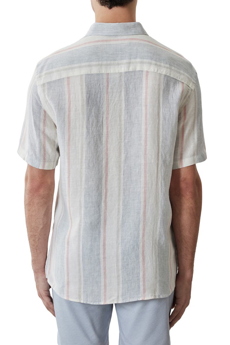 Zev Stripe Short Sleeve Linen Button-Up Shirt, Alternate, color, VINTAGE BLUE