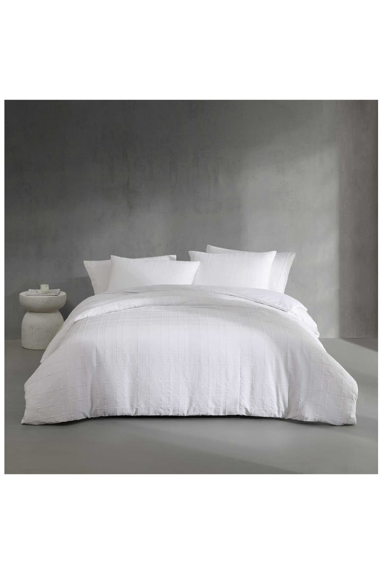 Puckered Grid Duvet Cover & Shams Set, Alternate, color, WHITE
