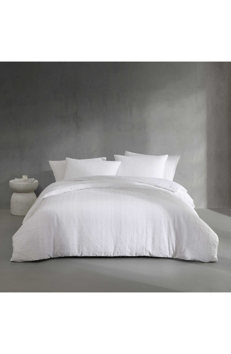 Calvin Klein Puckered Grid Duvet Cover & Shams Set, Alternate, color, White