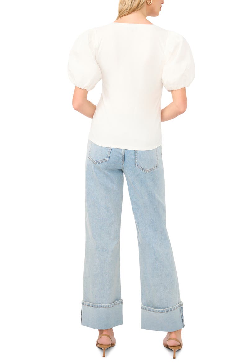 Mixed Media Puff Sleeve Top, Alternate, color, NEW IVORY