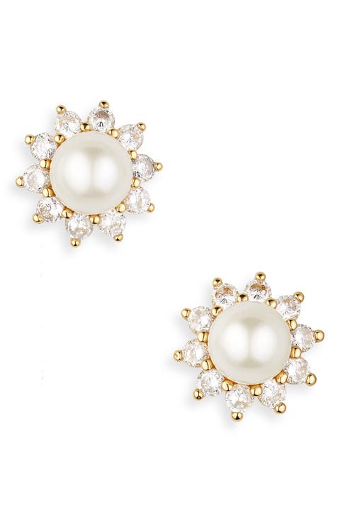 imitation pearl & crystal halo stud earrings