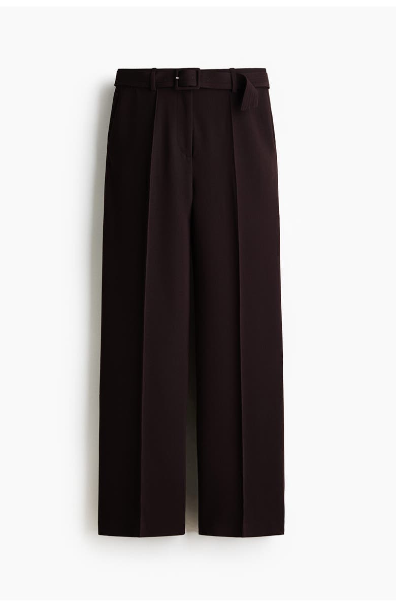 H&M Belted Tailored Trousers, Alternate, color, Dark Brown