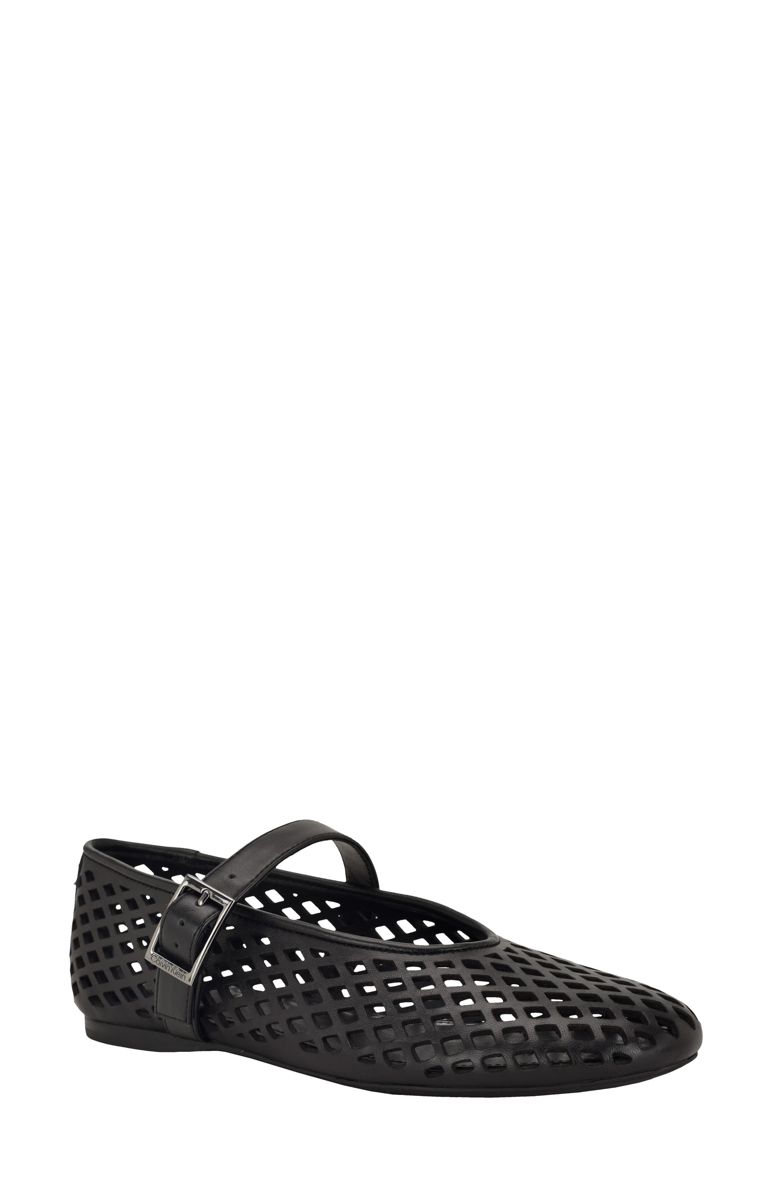 Calvin Klein Lauria Mary Jane Flat, Main, color, Black Leather