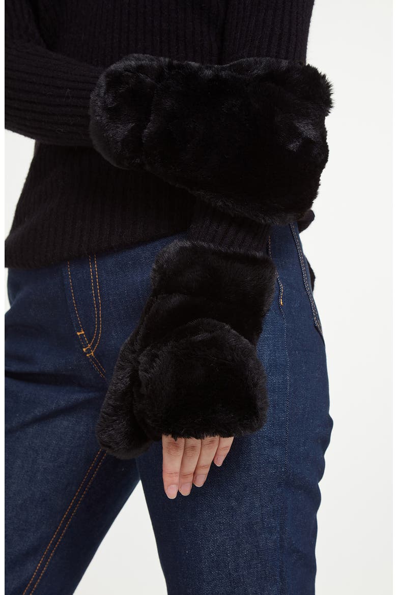 Coco Faux Fur Mittens, Alternate, color, NOIR